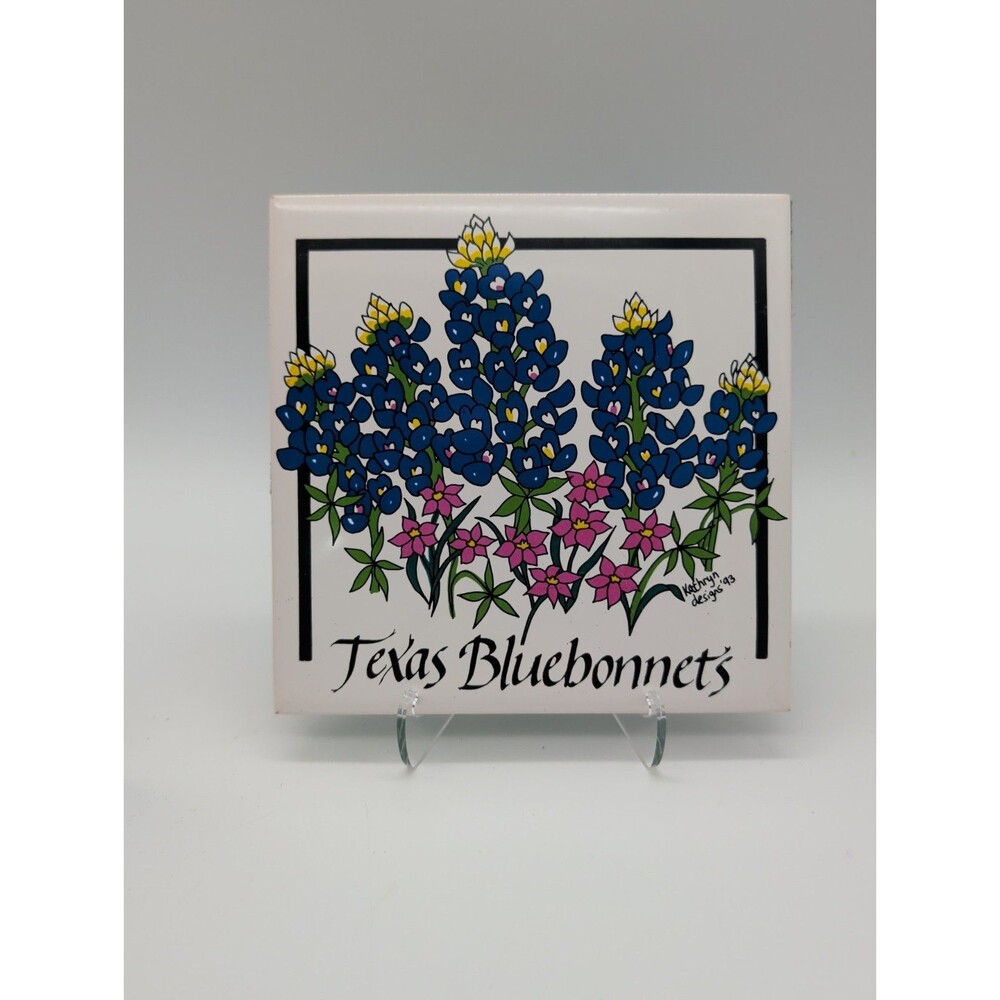 6"x6" Kathryn Designs Texas Bluebonnets Decorative Tile Trivet Vintage